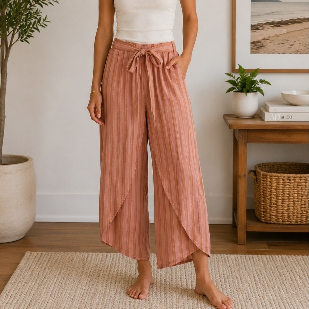 Patagonia Garden Island Wrap Pants Orange Pink Stripe Hemp XL Coastal Boho